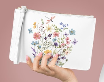 Floral Vegan Leather Clutch Bag: Boho Chic Wristlet Purse
