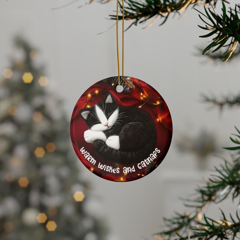 Tuxedo Cat Ceramic Christmas Ornament, Pet Lover Gift - Etsy