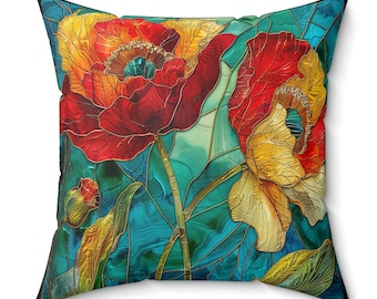 Floral Poppy Pillow: Botanical Accent Pillow, Nature Inspired Home Decor