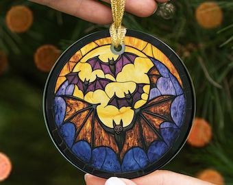 Stained Glass Look Bat Ornament: Spooky Halloween Home Decor