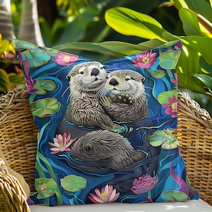 Otter Faux Suede Pillow, Otter Lover Gift, Otter Home Decor, Faux Suede Pillow, Wildlife Pillow, Home Decor, Cabin Decor, Accent Pillow