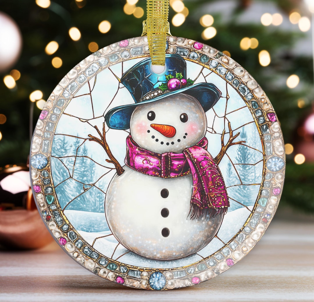 Snowman Glass Ornament: Faux Stained Glass Christmas Decor - Etsy