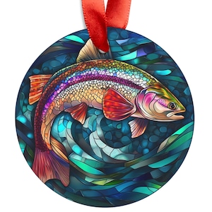 Rainbow Trout Acrylic Christmas Ornament: Stained Glass Look