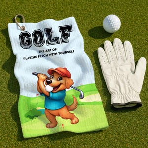 Humorous Golf Towel: &#39;The Art of Fetch&#39; Microfiber Sports Towel