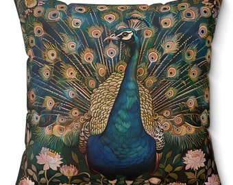 Peacock Pillow William Morris Inspired Cottagecore, Vintage Home, Home Decor, Victorian Floral, Art Nouveau,Forestcore, Woodland Forest