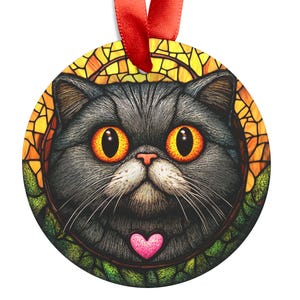 Persian Cat Acrylic Ornament: Stained Glass Look, Holiday Tree Decoration for Cat Lovers