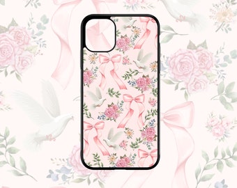 Coque de téléphone avec nœud avec nœud pour Apple iPhone 15 14 13 13 Pro Max 12 Pro 12 Mini 11 Pro Max X XR Coquette cadeau pour elle Coque de téléphone à fleurs