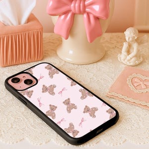 Étui de téléphone avec noeud pour Apple iPhone 15 14 13 13 Pro Max 12 Pro 12 Mini 11 Pro Max X XR Coquette cadeau pour elle ours en peluche
