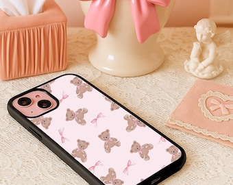Coquette Teddy Bear Bow Phone Case Protective for iPhone 17 16 15 Pro Max