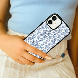 Coque de portable bleue fleurie pour Apple iPhone 15 14 13 13 Pro Max 12 Pro 12 Mini 11 Pro Max X XR Coquette cadeau pour elle