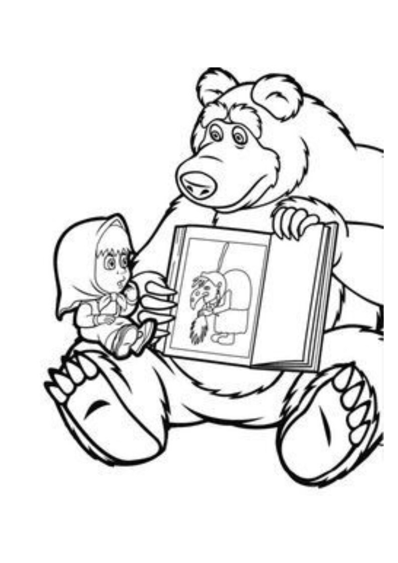 Masha and the Bear Colouring printable pages ,digital download PDF ...