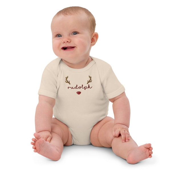 Embroidered Rudolph Organic cotton baby bodysuit