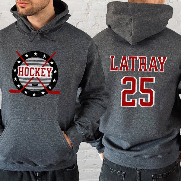 Custom Hockey Hoodie: Personalized Name & Number, Customized Unisex Hooded Sweatshirt, Hockey Player Practice, Hockey Dad, Hockey Mom Gift