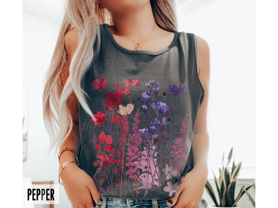 Pressed Wildflowers Tank Top, Wild Flowers Graphic Tank, Womens Wildflower Comfort Colors® Tank, Cottagecore, Floral Gift, Botanical Tanktop