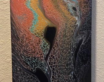 Peinture acrylique fluide abstraite - « Pleine conscience » 30 x 50 cm