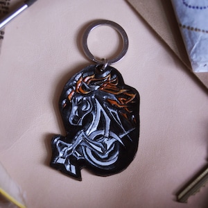 Horse Keychain - Hand Tooled Leather Keychain - Hand Painted