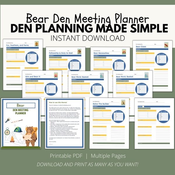 Bear Den Meeting Planner (2023-2024), Scout Meeting Planner, Den Meeting Agenda