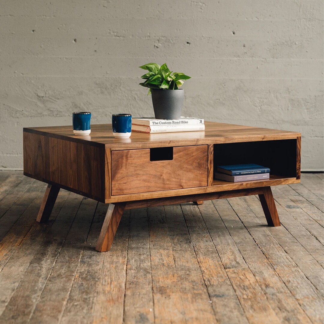 Handmade Coffee Table With Storage Square Coffee Table Etsy