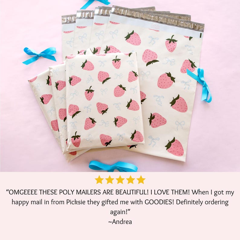 shipping bags poly mailing bags polymailers 10x13 shipping envelope pink poly mailer strawberry boho cottagecore trendy designer boutique polybag packaging summer mailers girly girl biz supplies