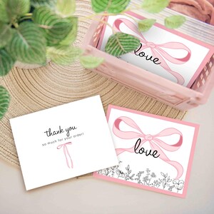 cute packaging business thank you cards custom design print art small business supplies customer thank you coquette pink bows designer packaging supplies