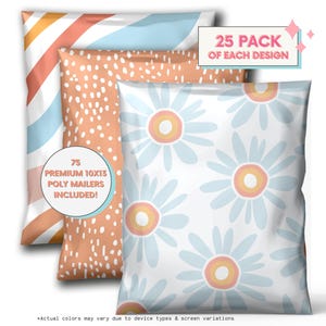 Boho Poly Mailer Bundle: 75 Trendy 10x13 Shipping Envelopes + Stickers