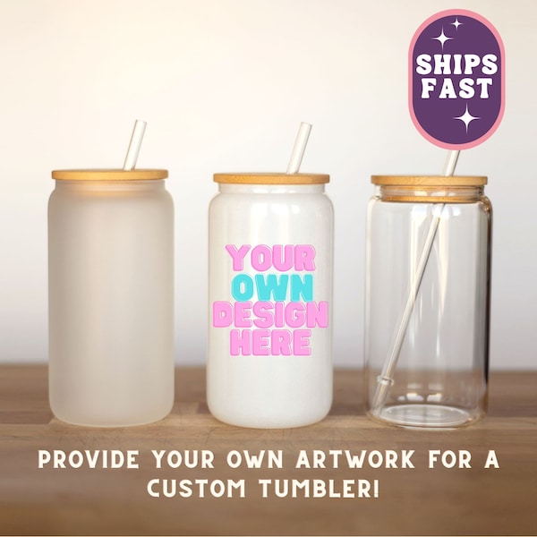 Custom Personalized Name Tumbler with Your Own Design or Logo, Iced Coffee Cup Glass with Lid & Straw