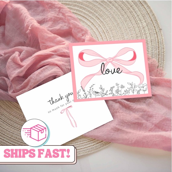 Pink Bow Customer Thank You Cards, Small Business Thank U Packaging Inserts, Small Business Boutique Supplies, Custom Packaging