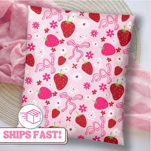 Cute Strawberry Poly Mailers: Small Business Shipping Supplies, Pink Poly Bags, Designer Boutique Packaging 10x13 & 14x19