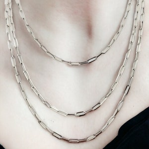 Women&#39;s 14k Solid White Gold Paperclip Chain Necklace,16,20,22 Inch.