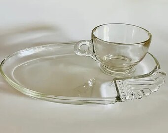 Hazel Atlas Federal Glass, Columbia, Parti-Ade Snack Sets with Matching Cups. Set of 4. Gorgeous Art Deco. Vintage 1938-1942