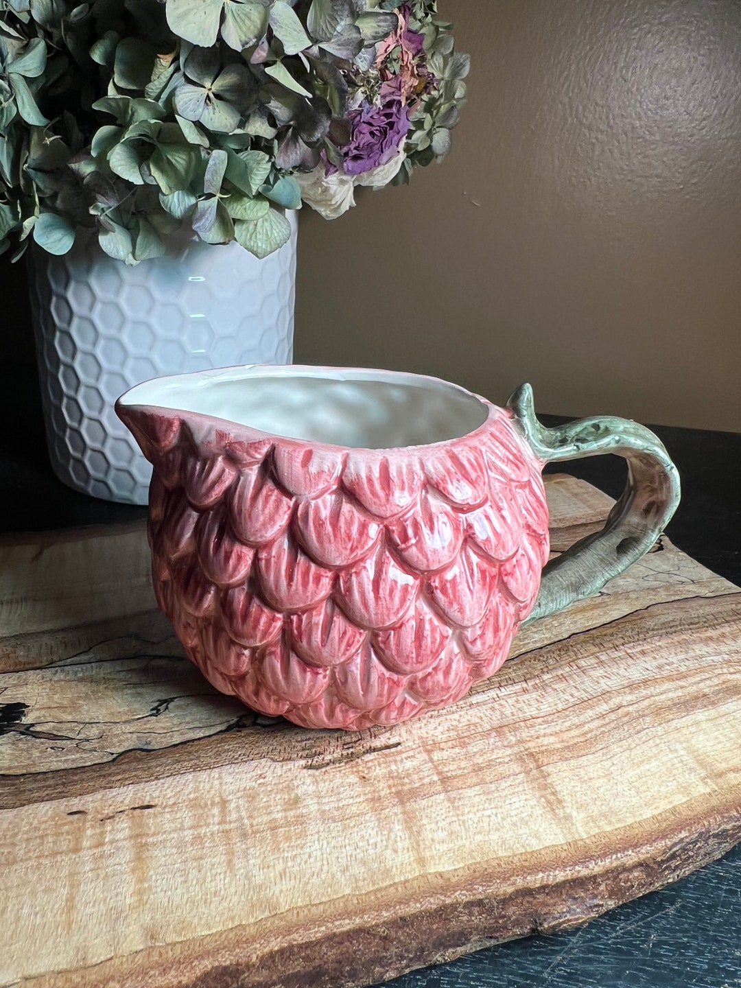 Vintage 1980 #39 s OCI Fitz and Floyd Ceramic Pitcher With Strawberry Pink Vintage 1980 #39 s OCI Fitz and Floyd Ceramic Pitcher With Strawberry Pink