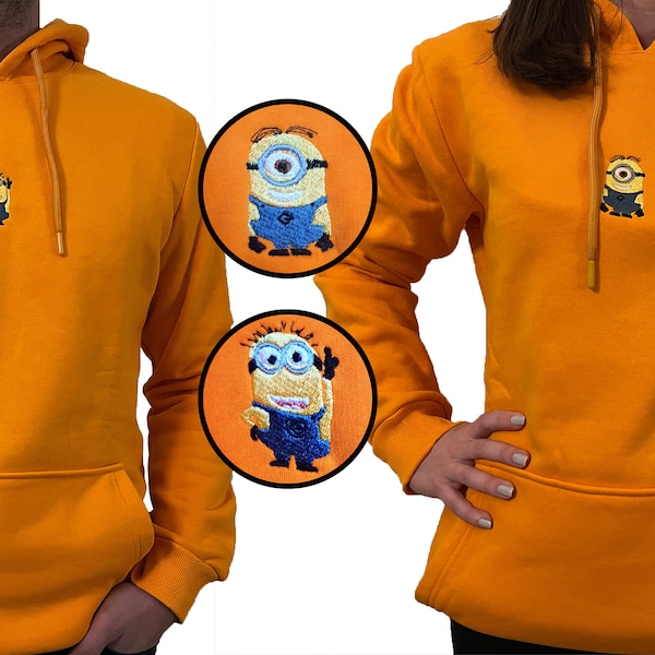 Embroidered "Minions, Stuart and Kevin " Couple's Unisex T-shirt/Hoodie/Bag Cute Animation Character Design-Soft Premium Quality-Couple Gift