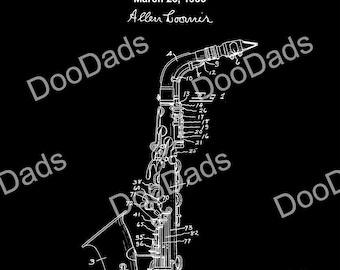 Saxophone Patent Art Print – Vintage Blueprint SVG & LightBurn Files (Digital Download)