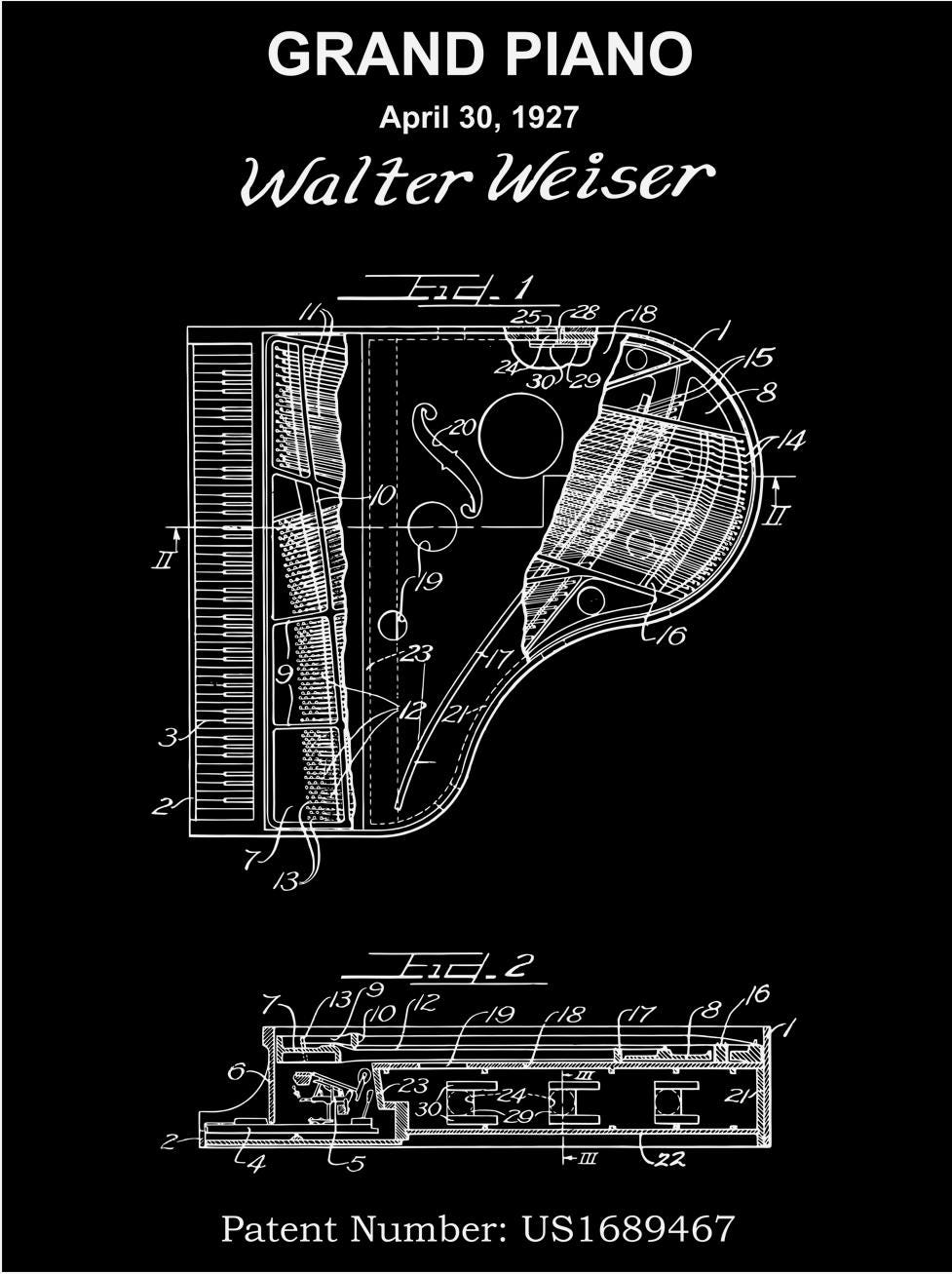 Grand Piano Patent Art Print: 1927 Blueprint (digital File Bundle
