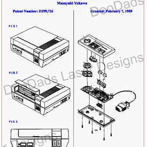 Nintendo Entertainment System (NES) i rysunek patentowy kontrolera Wallart SVG i pliki Lightburn do grawerowania laserowego – pobieranie cyfrowe
