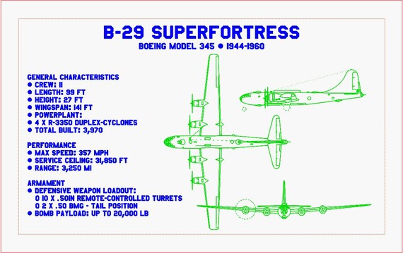 B-29 Superfortress Blueprint SVG: WWII Bomber Laser Engraving