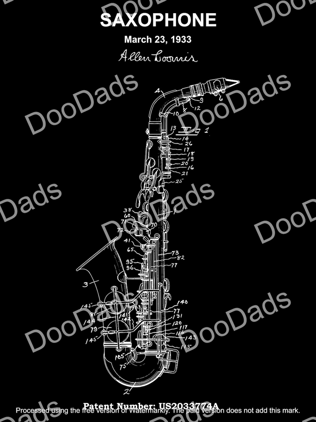 Saxophone Patent Art Print – Vintage Blueprint SVG & Lightburn