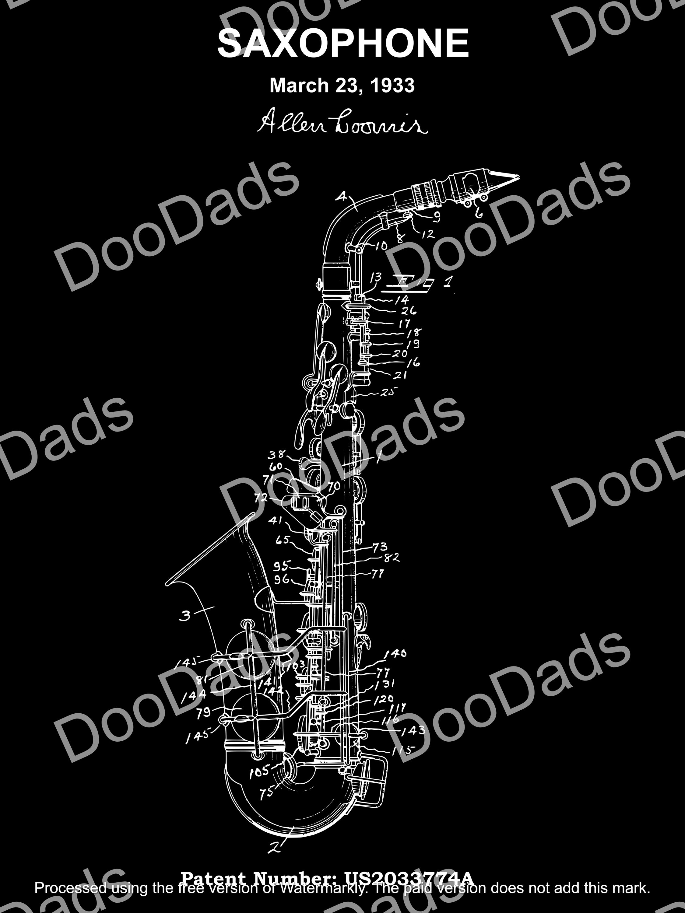 Saxophone Patent Art Print – Vintage Blueprint SVG & Lightburn