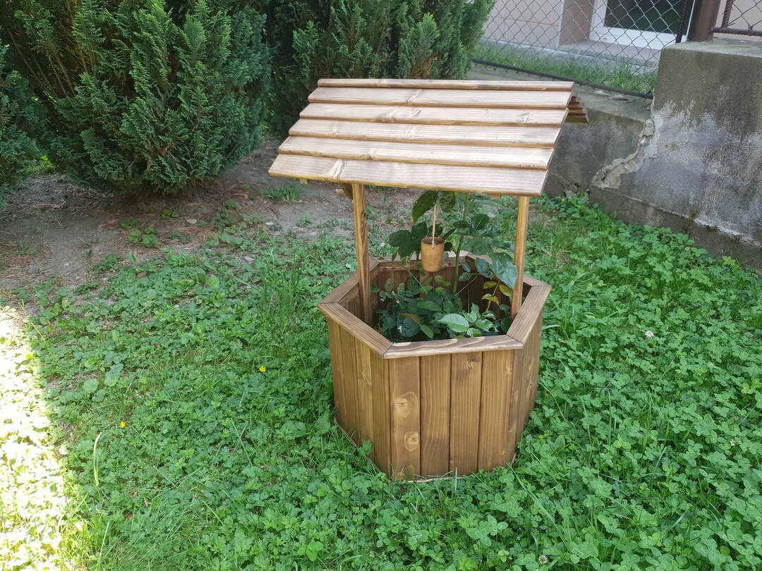 Decorative Wooden Wishing Well: Spruce Garden Landscaping - Etsy