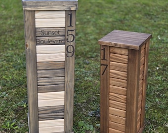 Custom Wooden Address Post | Pump Cover | Garden Column – Personalized House Number | Street Name | Planter Option – Fir Wood Outdoor Decor