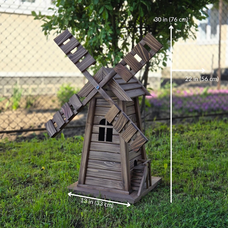 Handcrafted Spruce Wood Windmill | Rustic Garden Decor | Traditional Yard Ornament | WoodSurferStudio Quality image 3