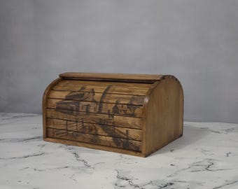 Handmade Beech Wood Bread Bin: Rustic Kitchen Bread Box, Personalized Engraving