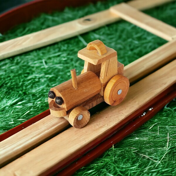 Handgefertigtes Traktorspielzeug aus Holz | Umweltfreundlich | Natürliches Kinderzimmerspielzeug | Rustikaler Holztraktor