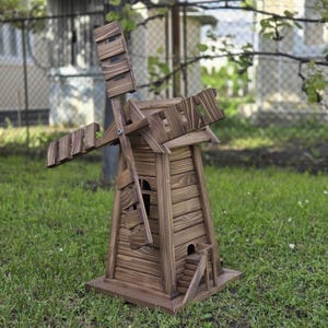 Handcrafted Spruce Wood Windmill | Rustic Garden Decor | Traditional Yard Ornament | WoodSurferStudio Quality image 7