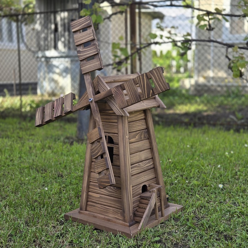 Handcrafted Spruce Wood Windmill | Rustic Garden Decor | Traditional Yard Ornament | WoodSurferStudio Quality image 7