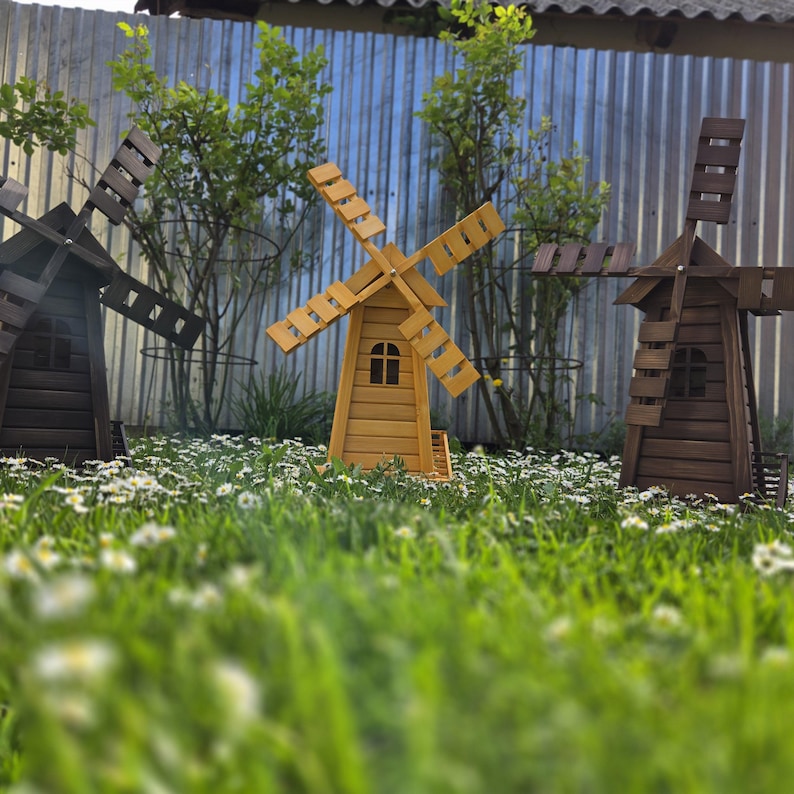 Handcrafted Spruce Wood Windmill | Rustic Garden Decor | Traditional Yard Ornament | WoodSurferStudio Quality image 10