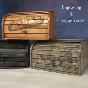 Custom Engraved Bread Box | Natural Wood Kitchen Decor | Handmade | Sliding Front | Unique Gift Idea | Top Quality Materials