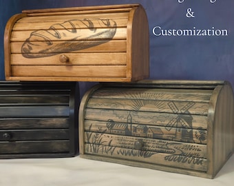Custom Engraved Beech Wood Bread Box: Handmade Kitchen Decor