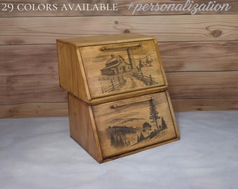 Handmade Beech Wood Bread Box with Cutting Board Lid: Large Kitchen Storage
