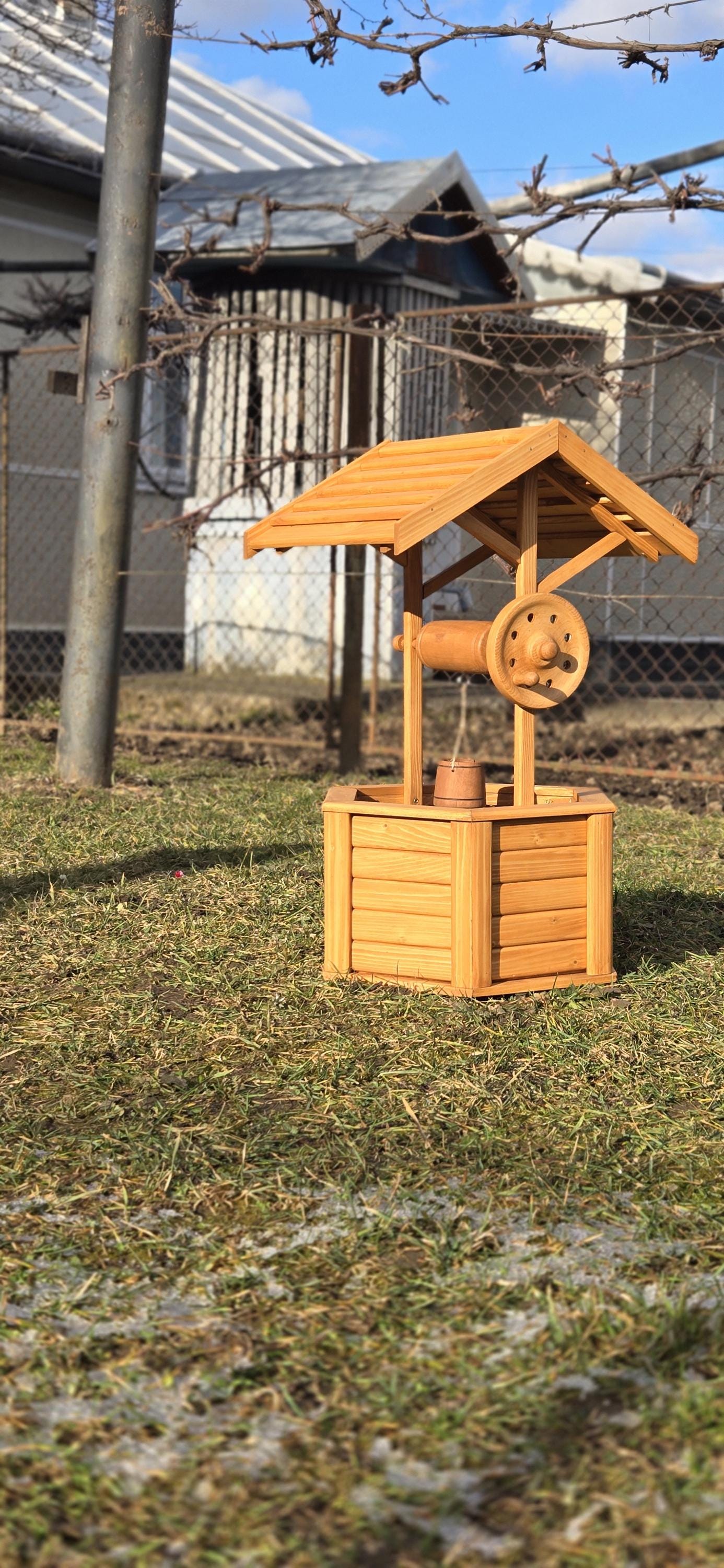 Rustic Wooden Wishing Well With LED Strip Lighting – Outdoor Decorative ...